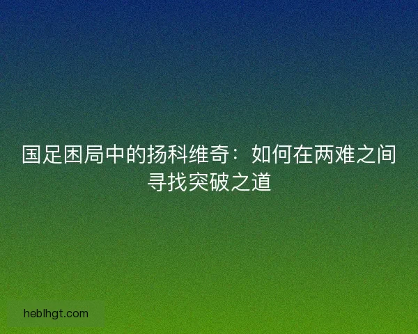 国足困局中的扬科维奇：如何在两难之间寻找突破之道